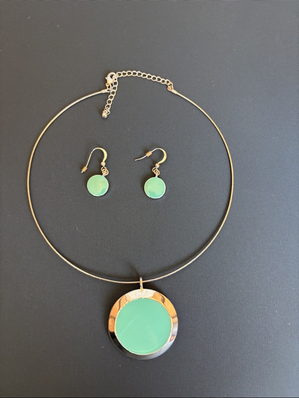 Silver-Tone Green Pendant Necklace & Earrings Set